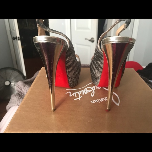 Christian Louboutin Sz 37 Lady Peep Glitter Heels - Picture 2 of 5